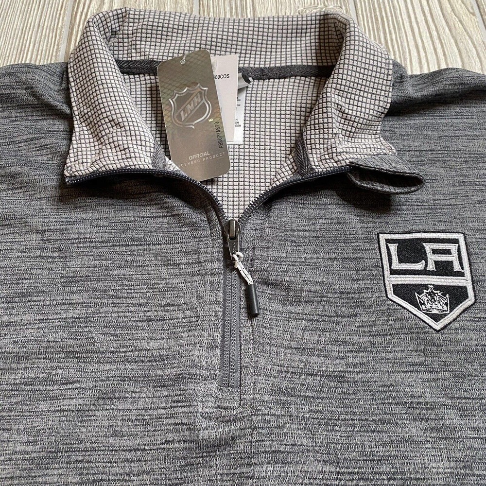 NHL Los Angeles LA Kings 1/4 Zip Pullover Mens L Gray Lightweight Thermal NWT